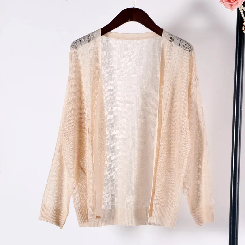 Shuchan Linen Cardigans Women Open Stitch Computer Knitted V-neck Office Lady Hollow Out Thin Cardigan Female Cddm-603 |