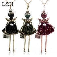 2018 new lovely dressing doll pendant necklace rhinestone statement long chain sweater necklace for women jewelry collier femme