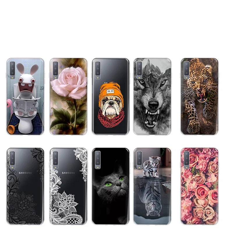 For Samsung A7 2018 Case Silicone Painting Soft Coque Galaxy Cover Tiger Cool A750 6.0'' Hoesje A 7 7A |