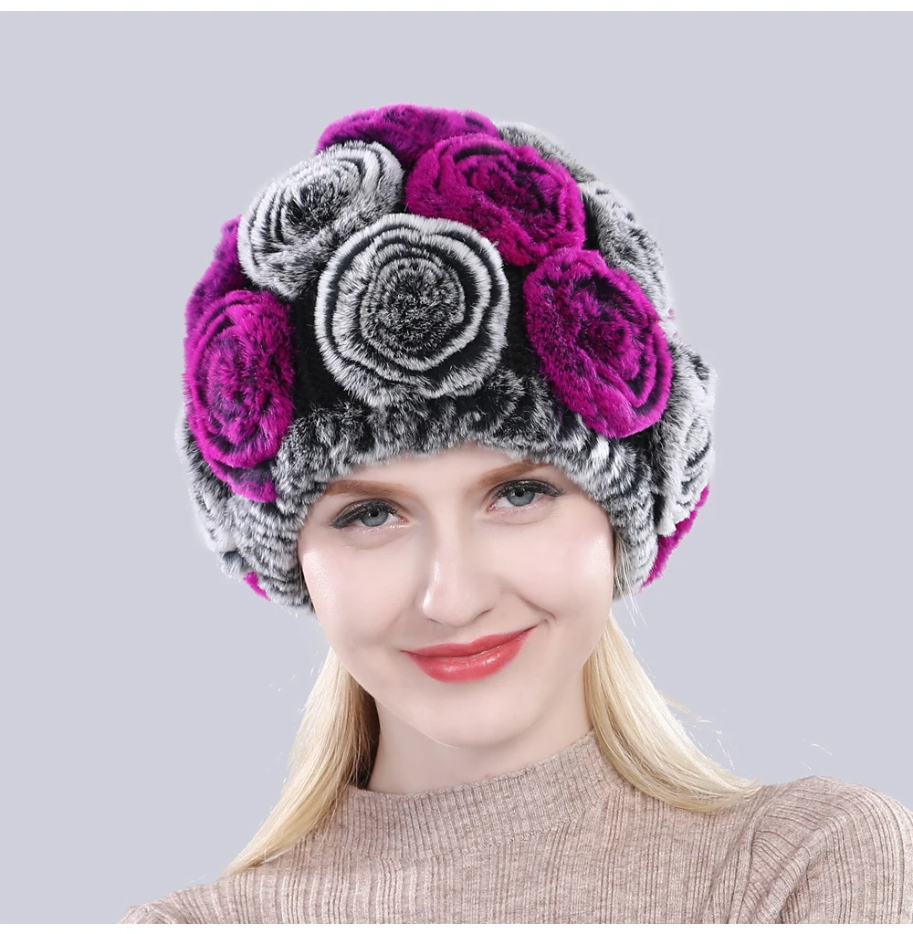 Новое поступление цветы из натурального меха, Шапки «Русская зима» Для женщин натуральный Лисий мех шапки из меха кролика рекс леди из натурального меха благородного кролика шапки бини шапки Кепки