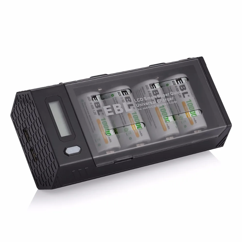 EBL 4 шт размер D R20 10000mAh перезаряжаемые батареи + зарядное устройство для AA AAA C 9V Ni-MH