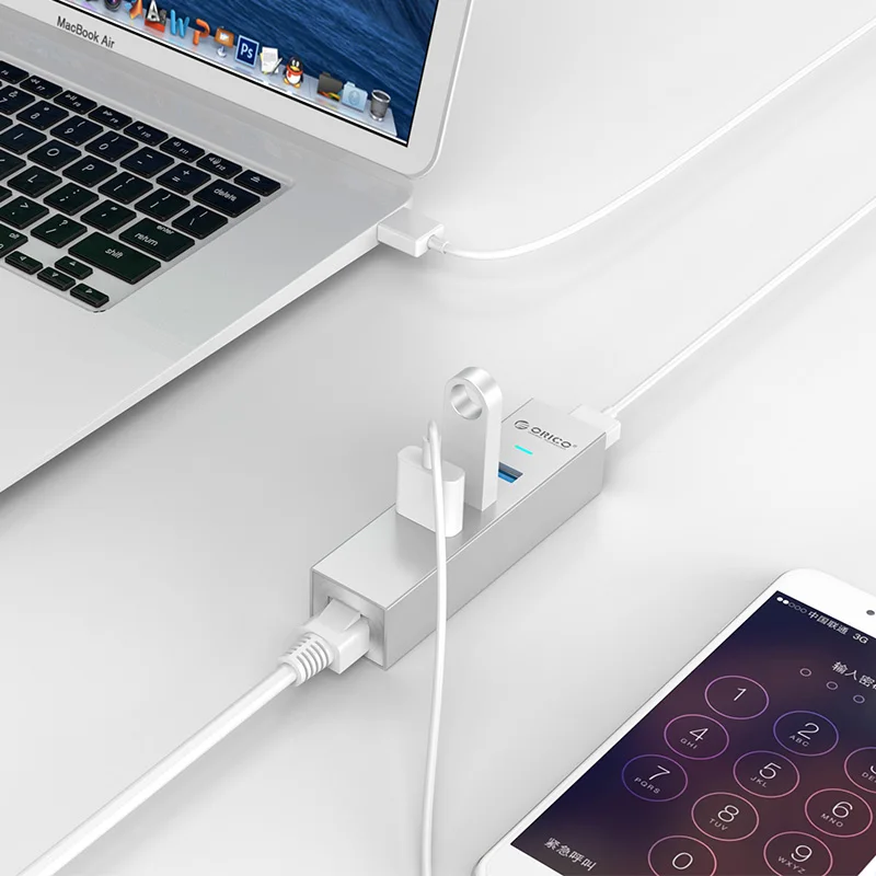 Высокая скорость 3 Порты USB 0 концентратор 10/100/1000 Мбит/с на RJ45 Gigabit Ethernet