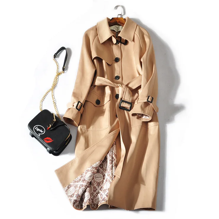Autumn And Winter Streetwear Broadcloth Full Sleeve Long Turn-down Collar Single Breasted Slim Solid Women Trench | Женская одежда