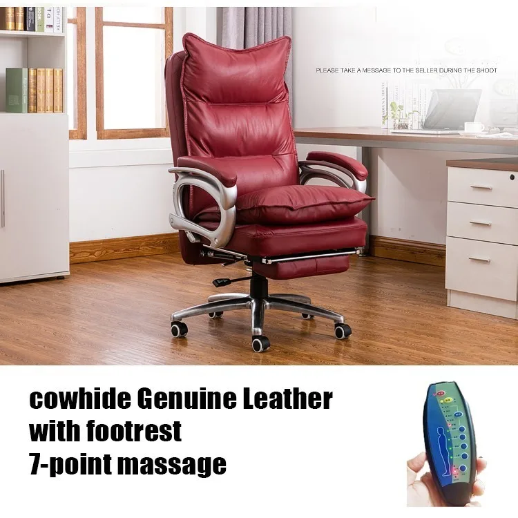 red Cowhide massage Роскошное Качество Poltrona Esports Boss офисное игровое кресло Массажная подставка для ног эргономичная натуральная кожа Silla Gamer Бытовая - Цвет: red Cowhide massage