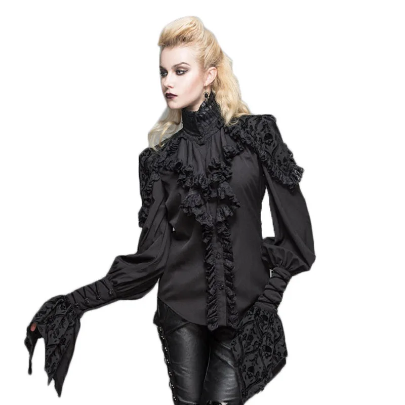 Женская блузка с воротником стойкой длинным рукавом и цветочным принтом|women