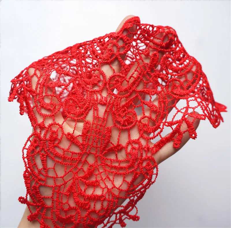 Красные вышитые аппликации с V образным вырезом 42 см полые резные кружевные