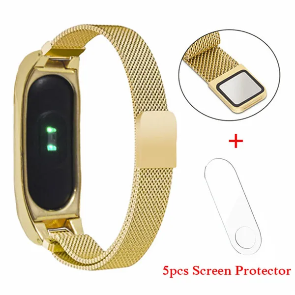 Gold add film Mi lanese металлический ремешок для Xiaomi mi Band 2 Смарт-часы Безвинтовой браслет из нержавеющей стали для Xiaomi mi band 2 Широкие ремешки - Color: Gold add film