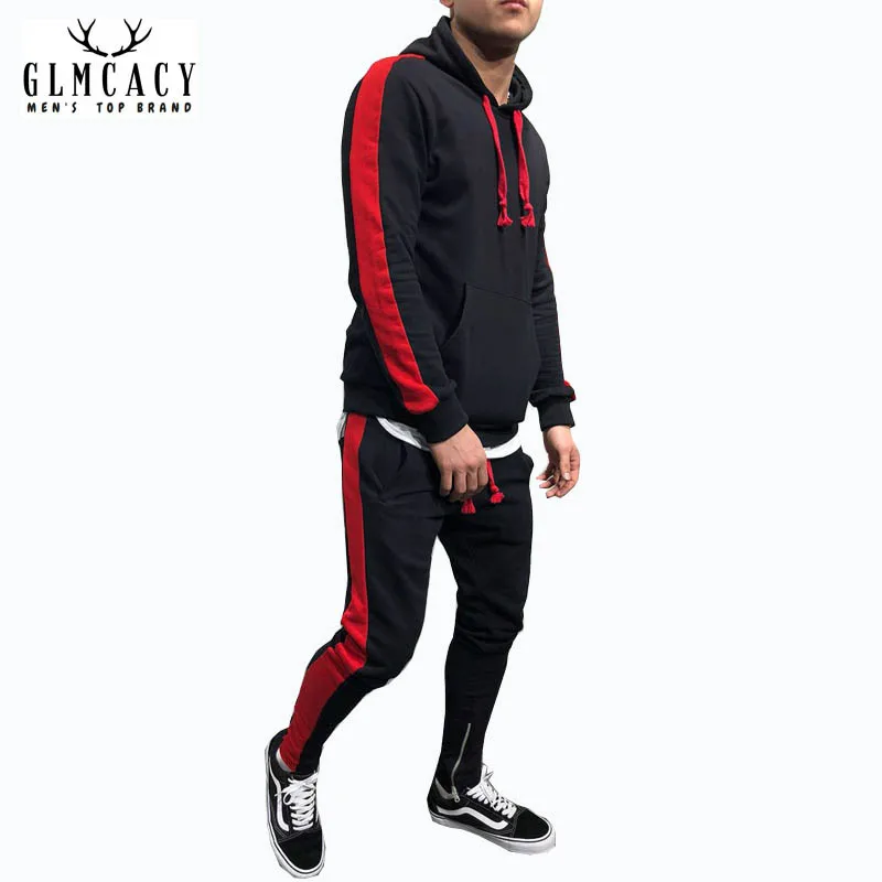 Для мужчин с капюшоном костюм молния и пуговицы Drawstring Hoodie Causul Slim Fit Хип-Хоп