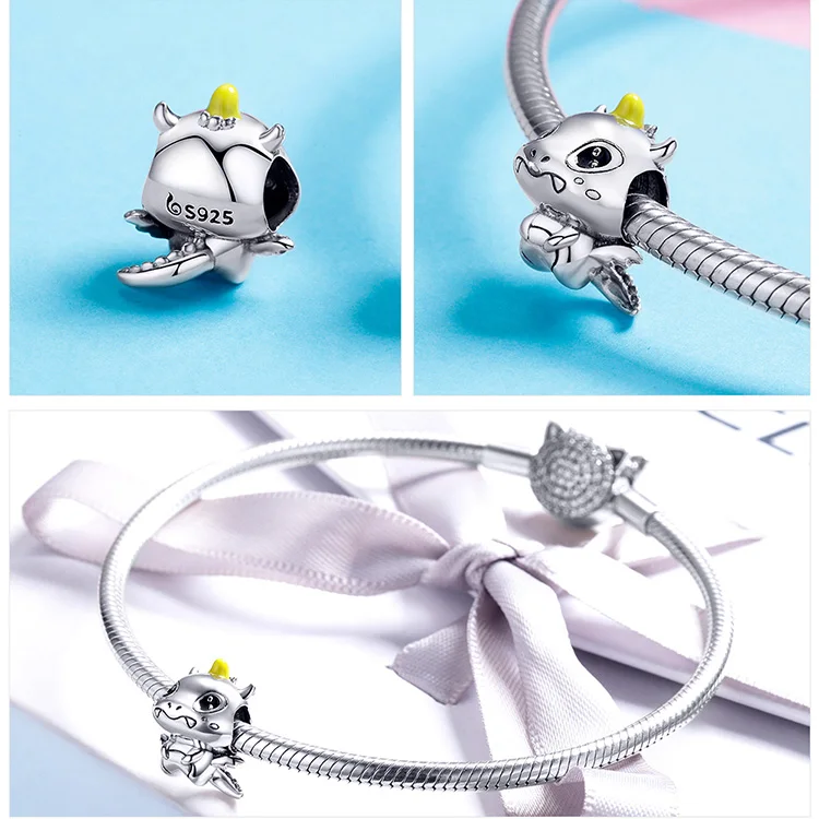 Geoki 925 стерлингового серебра маленький дракон дьявол талисманы fit Pandora браслет милые древние Подвески в виде животных для изготовления ювелирных изделий