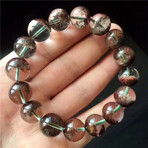 

Natural Red Phantom Ghost Quartz Crystal stone Bracelet 13mm AAAA 53g