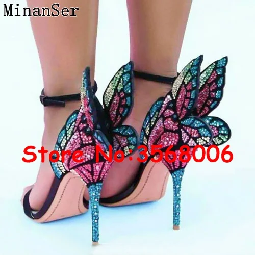 Женские сандалии-гладиаторы на шпильке с открытым носком украшенные стразами и