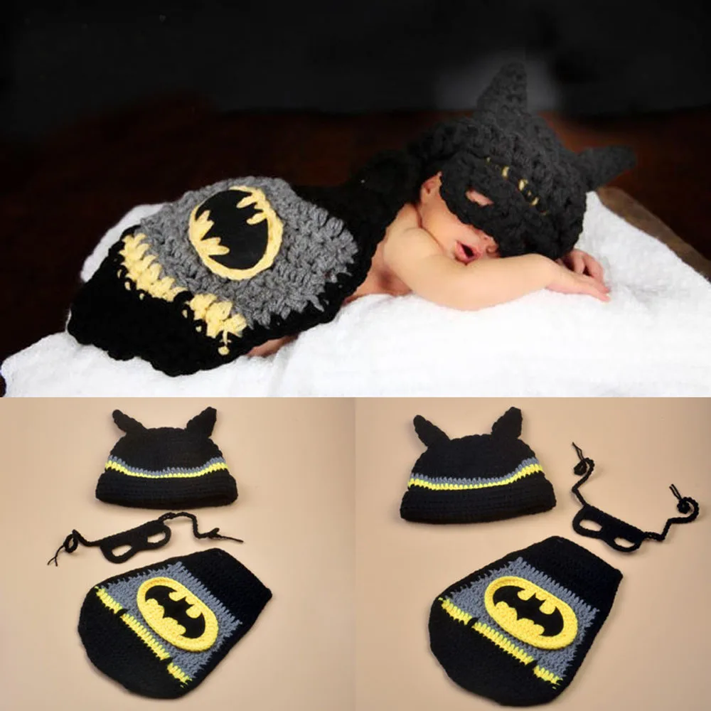 newborn baby photo props handmade costume cotton yarn clothes infant hat cloak mask Hot Sale Crochet boys girls outfit | Детская одежда