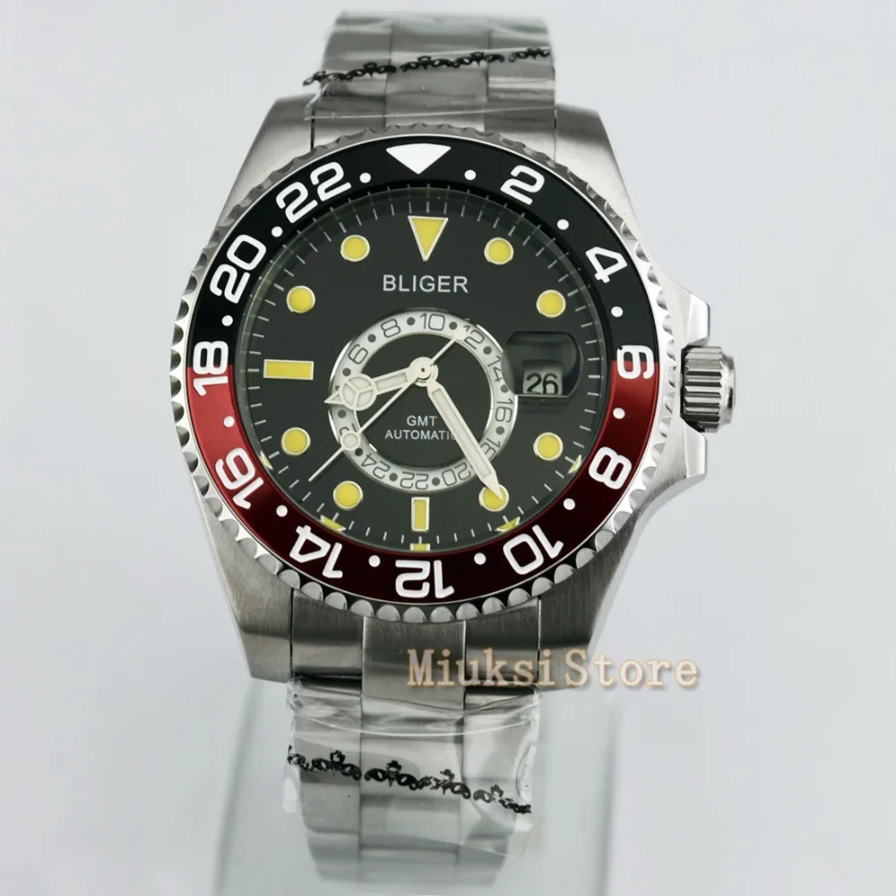 Часы наручные мужские с керамической рамкой светящиеся автоматические 43 мм