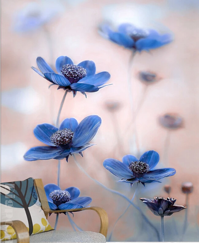 

Custom 3D large mural,beautiful dream bloom blue he fuzzy art photography ,living room TV wall bedroom wallpaper