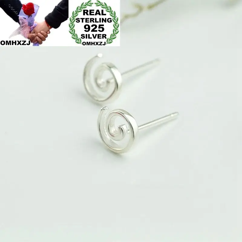 

OMHXZJ Wholesale European Fashion Woman Girl Party Wedding Gift White Triangle Round S925 Sterling Silver Stud Earrings EA159
