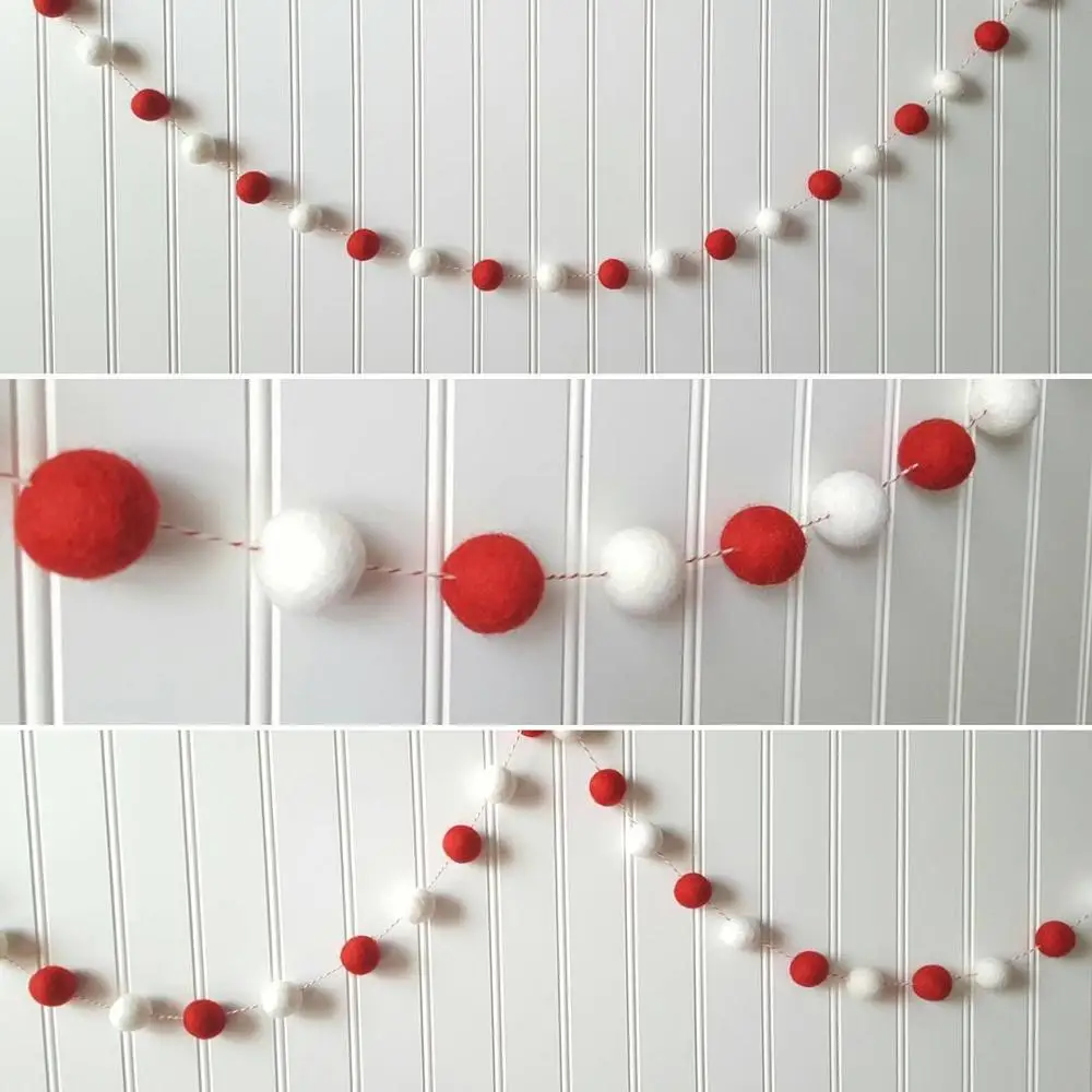 White red 2 м 30 шариков Скандинавская серия шар для волос украшение кулон Pom шарик из шерстяного войлока гирлянда Pom для детской комнаты DIY домашние вечерние украшения - Цвет: White red
