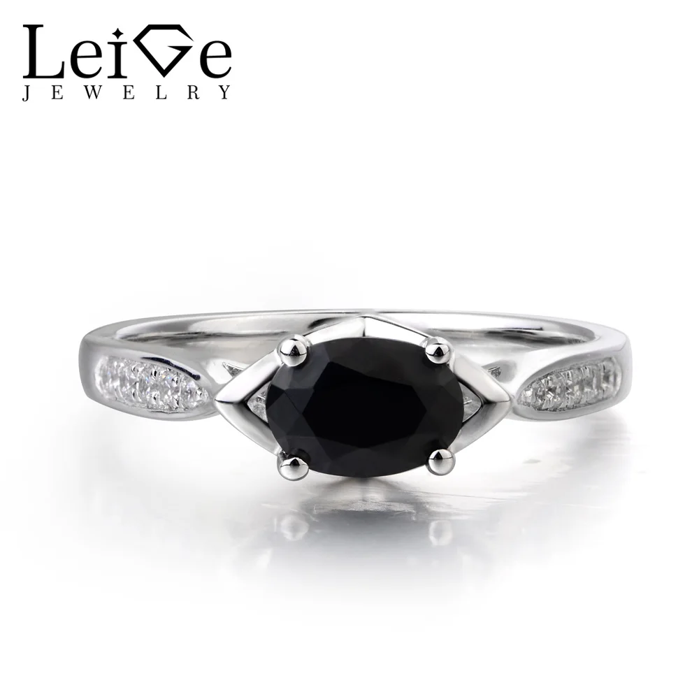 

Leige Jewelry Natural Black Spinel Ring Oval Cut Black Gemstone Ring 925 Sterling Silver Fine Jewelry Wedding Gifts for Women