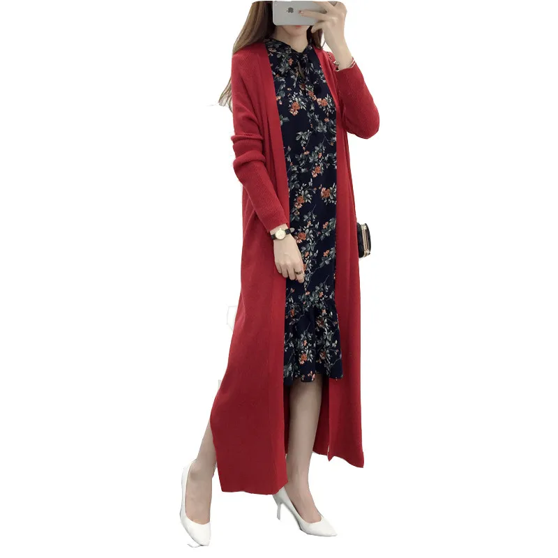 sweater female super long 2018 spring and Autumn New Korean version loose autumn dress thin knitted coat |