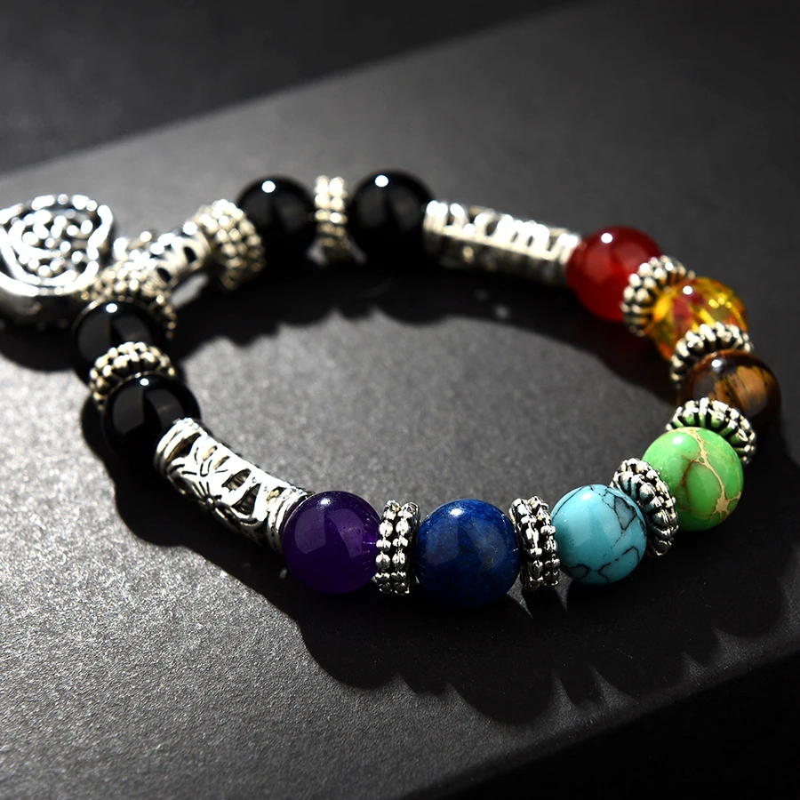 Женские браслеты с 7 чакрами разноцветные смешанные целебные бусины 10 мм