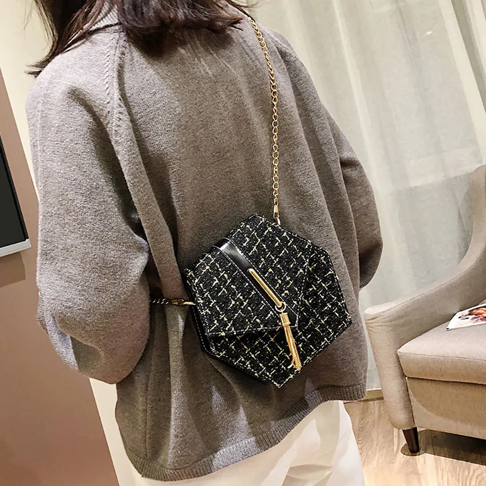 Женская сумка-мессенджер на цепочке повседневная шерстяная маленькая