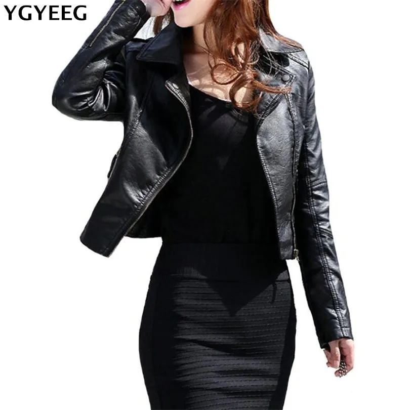 YGYEEG новые модные женские осенне зимние черные Куртки из искусственной кожи