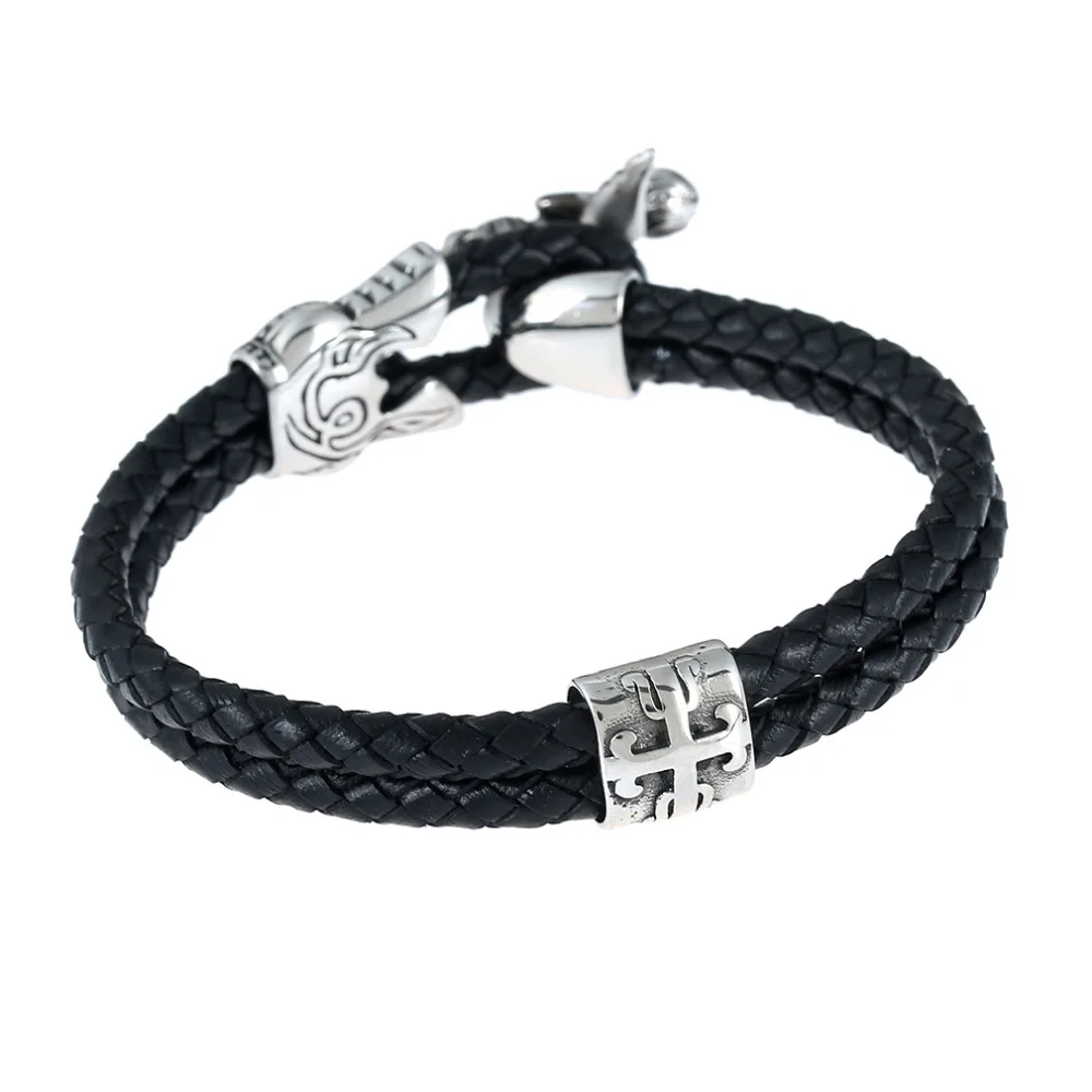 Genuine Leather Bracelet Men Angel Wings Stainless steel Bracelets | Украшения и аксессуары