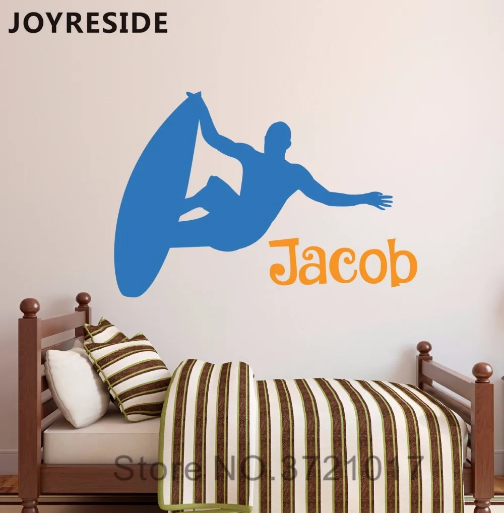 Виниловая настенная наклейка с именами на заказ для мальчиков доска серфинга