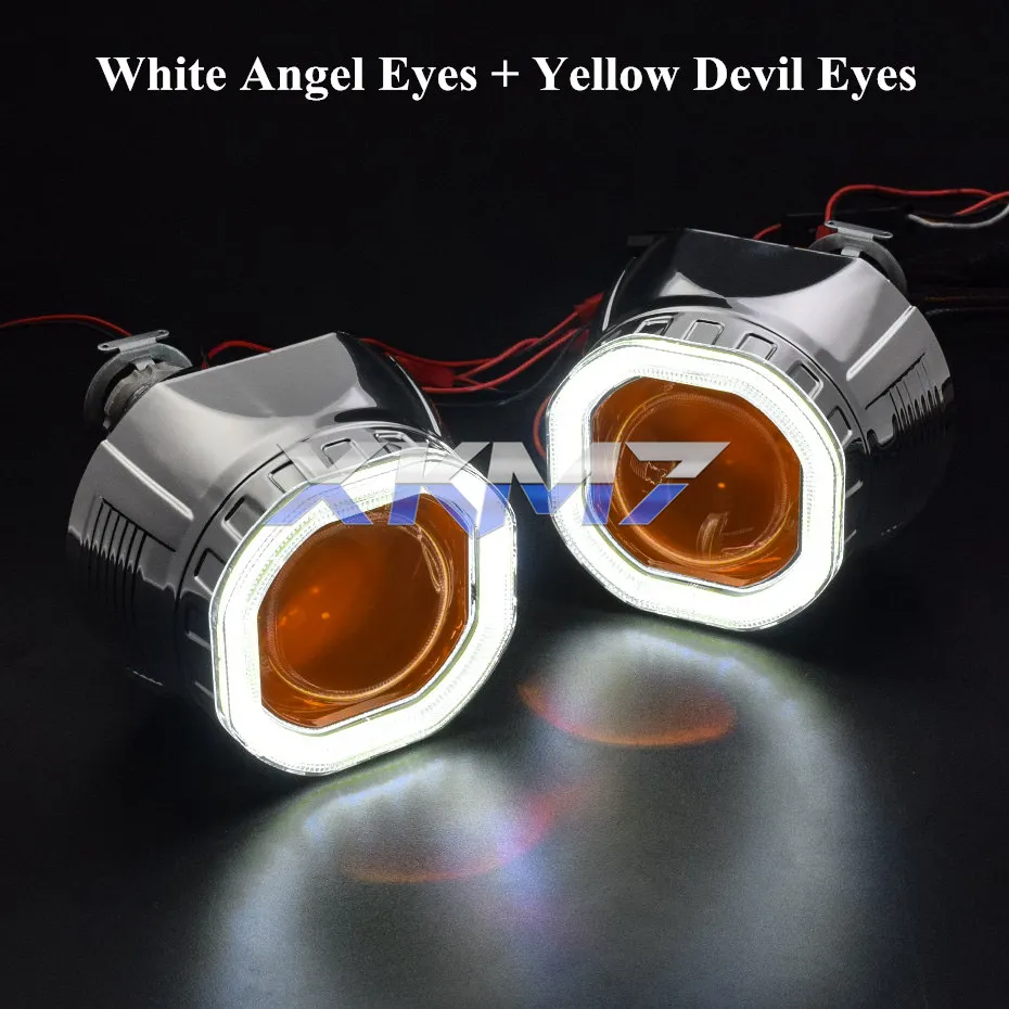 White-Yellow Прожекторные фары линзы биксенон COB Ангел Дьявол глаза объектив 2,5 ''использовать H1 HID ксеноновая лампа для H7 H4 автомобильные аксессуары для модернизации - Цвет: White-Yellow