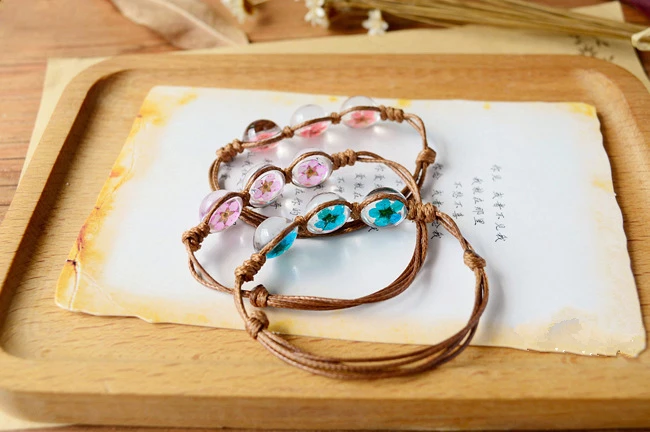 Фомальгаут женские 3 Винтаж засушенные цветы стеклянный шар браслет ткань