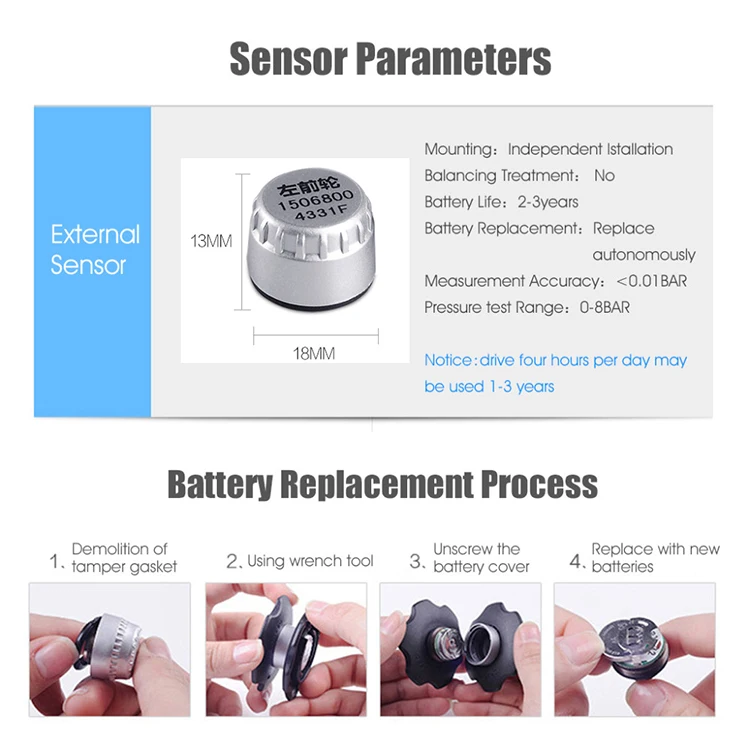 CAREUD U903 TPMS Беспроводная система контроля давления в шинах 4 шт. мини внешние датчики нет необходимости разбирать шины авто
