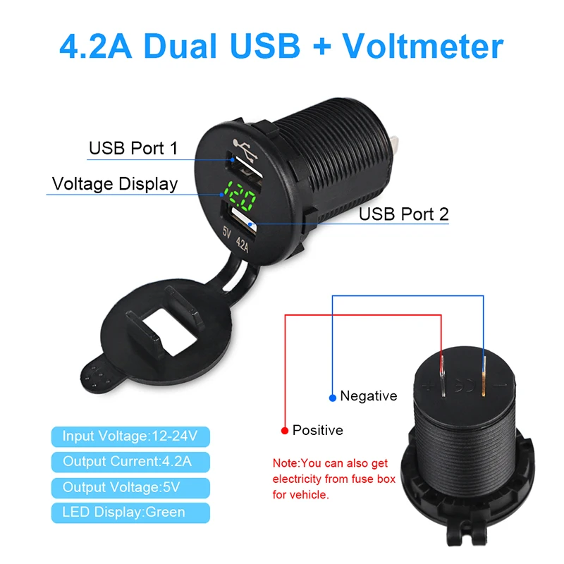 Водонепроницаемый синий 5V 4.2A LED двойной USB Автомобильное зарядное устройство