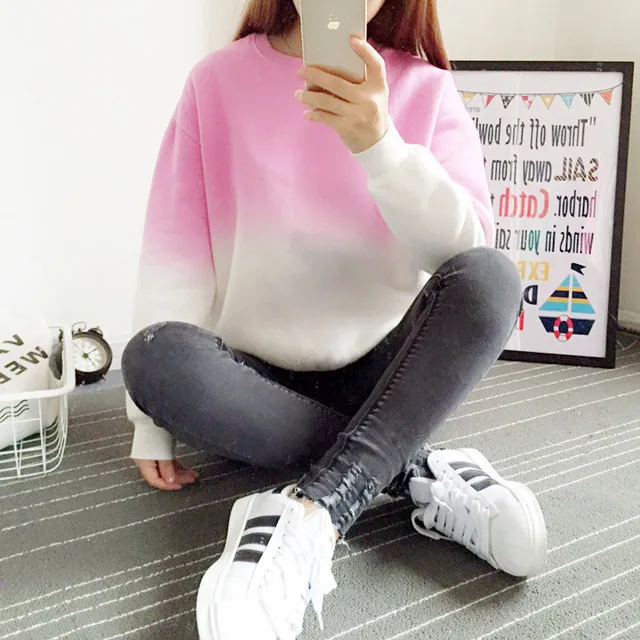 2018 Sudaderas Mujer свободные толстовки градиентного цвета Женская толстовка с длинным