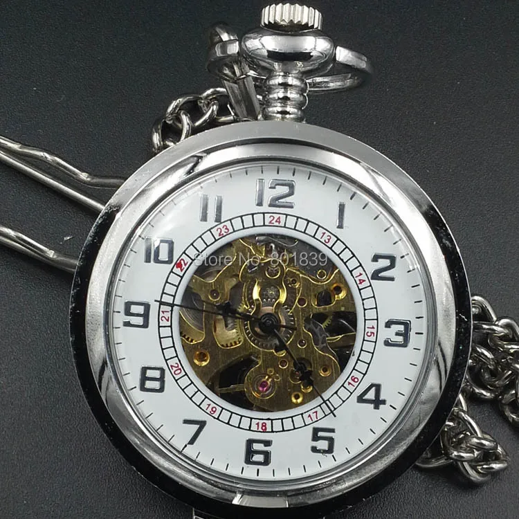 Белый циферблат ручной Ветер механические увеличенные мужские карманные часы