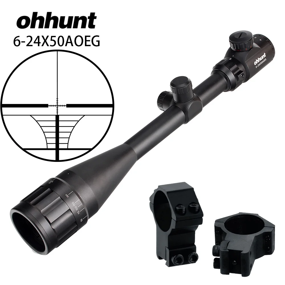 Ohhunt тактический прицел 6-24x50 AOEG проволока сетка оптический прицел с голографической 4 Сетка точка зрения зеленый красный лазер - Цвет: 11mm rings and scope
