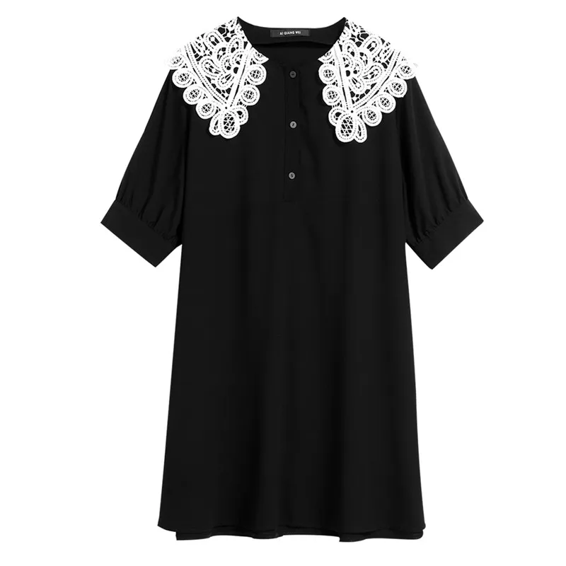 2018 Новое Кружевное шифоновое Питер Пэн воротник с коротким рукавом модное летнее