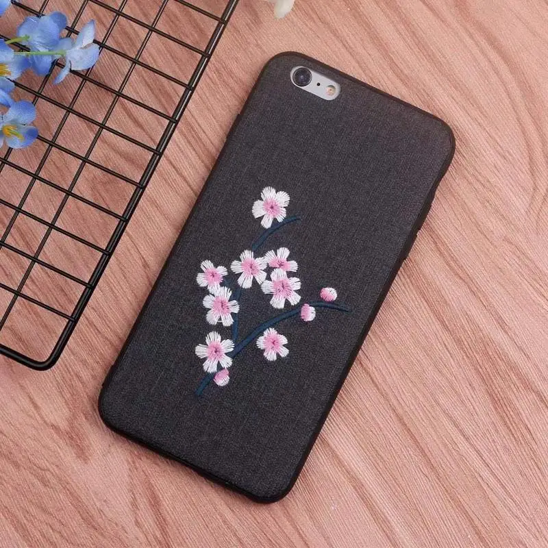 Матовый чехол FULAIKATE для iPhone 6s Plus с 3D вышивкой цветком сливы задняя крышка 6 мягкие
