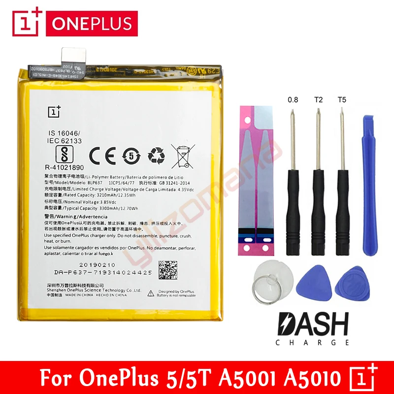 ONE PLUS Original Replacement Battery BLP571 BLP597 BLP613 BLP633 BLP637 For OnePlus 5 5T 3 3T 2 1 1+ Retail Package Free Tools - Color: For OnePlus 5-5T