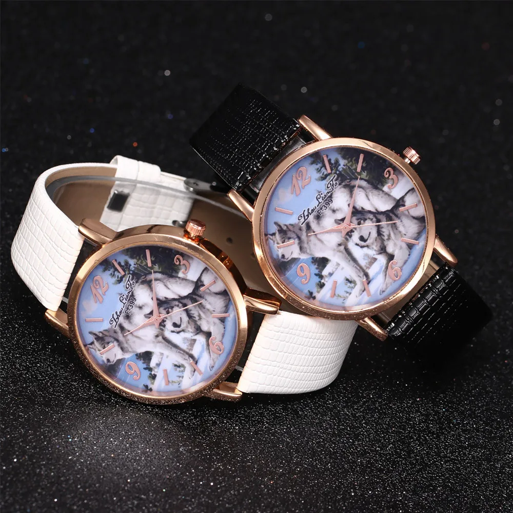 Новинка 2018 модный пояс женские часы подарок Волчья кожа с золотистым циферблатом