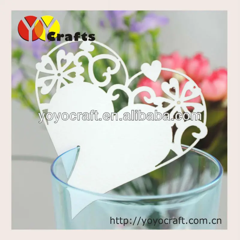 

best sale new designs laser cut heart shape beautiful wineglass place card for wedding and party