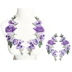 Вышитые аппликации для свадебного платья, фиолетовые розы, цветы, пионы, 27 см, 2 шт.