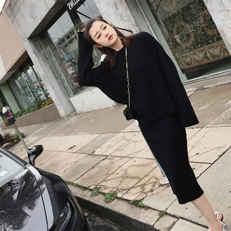 Женский комплект из 2 предметов трикотажный пуловер с круглым вырезом и длинным