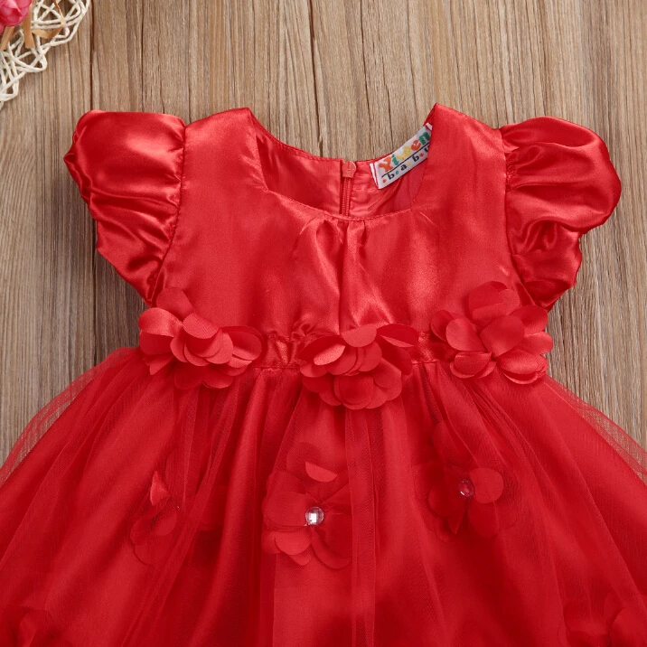 Модные платья для маленьких девочек бальное платье с рукавами и цветами детское
