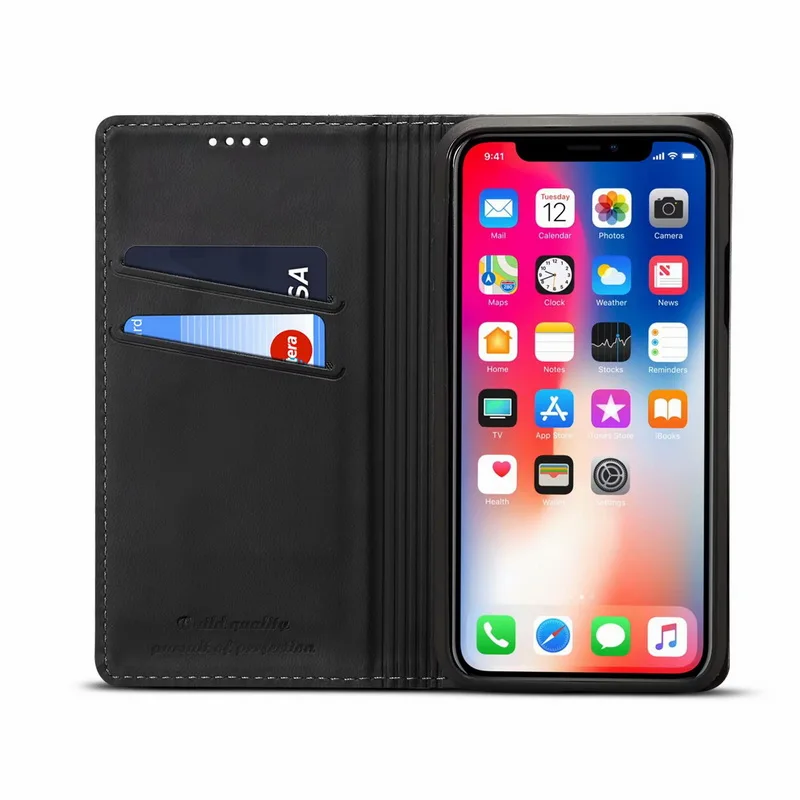 Магнитный флип чехол из натуральной кожи для мобильного телефона iPhone 7 8 Plus X XS Max XR