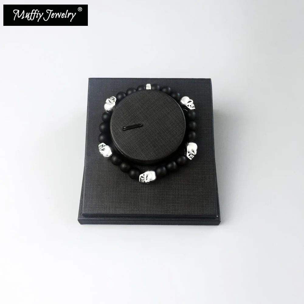Браслет с бусинами в виде черного черепа из обсидиана стиле TMS браслет сделай сам