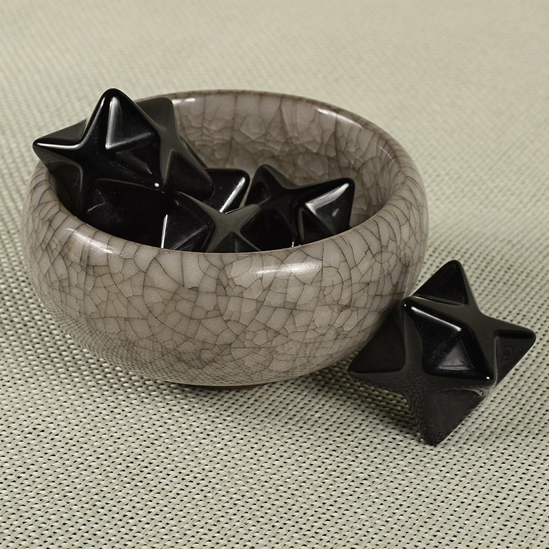 1 шт. натуральный черный обсидиан Меркаба звезда кристалл камень резной точка