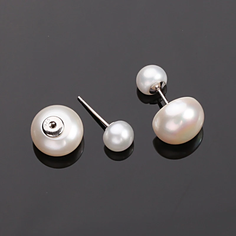 Женские серьги из серебра 925 пробы с натуральным жемчугом 11 12 мм|double pearl earrings|fashion