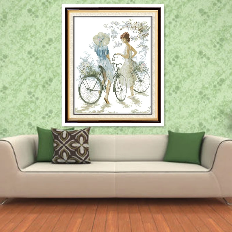 Bicycle Girl Needlework joy sunday DMC Cross Stitch Fabric cross stitch kits Home Decor Chinese Counted Patterns | Дом и сад