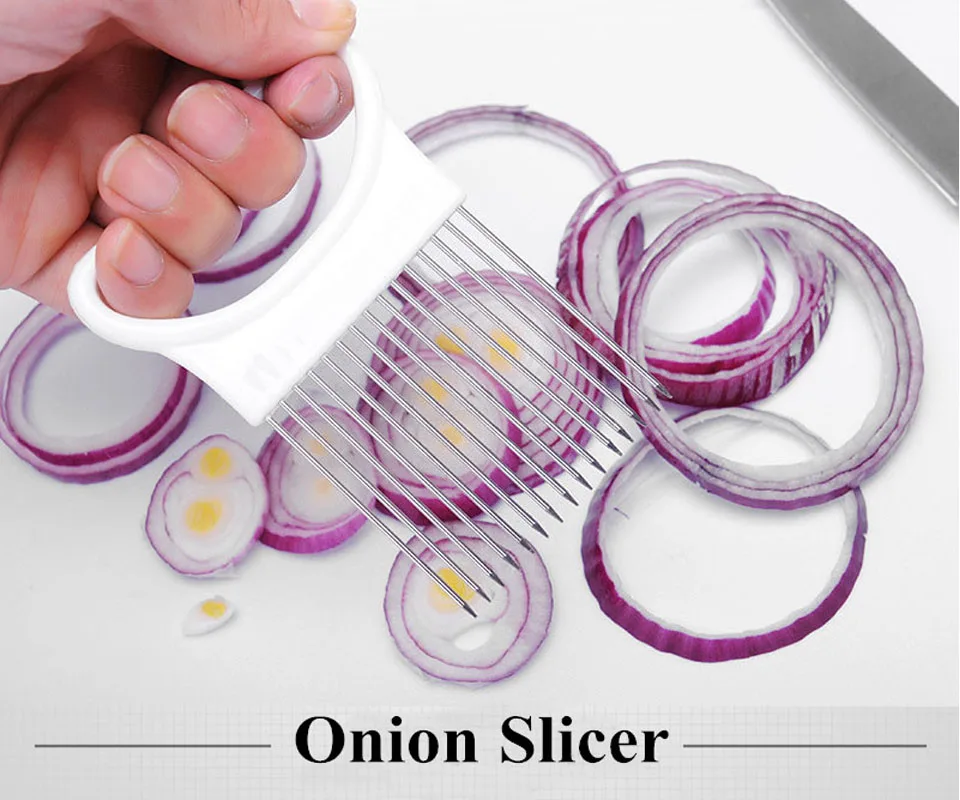 Onion Tomato Pepper Vegetables Slicer Cutting Aid Holder Slicing Cutter Guide Safe Fork | Дом и сад