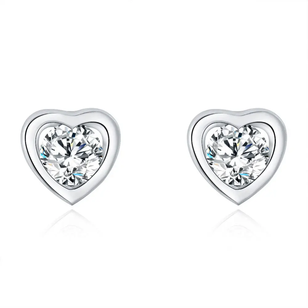 Heart UMODE, Модные CZ Кристальные круглые серьги-гвоздики в форме сердца для женщин, цветок, звезда, белое золото, цвет, для свадьбы, помолвки, ювелирные изделия для девушек, AUE0012 - Окраска металла: Heart