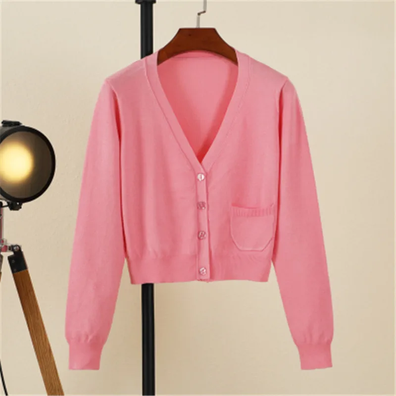 Женский Повседневный короткий кардиган облегающий однотонный вязаный с